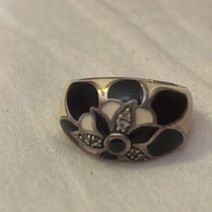 Sterling Silver Enamel Ring with Diamonds